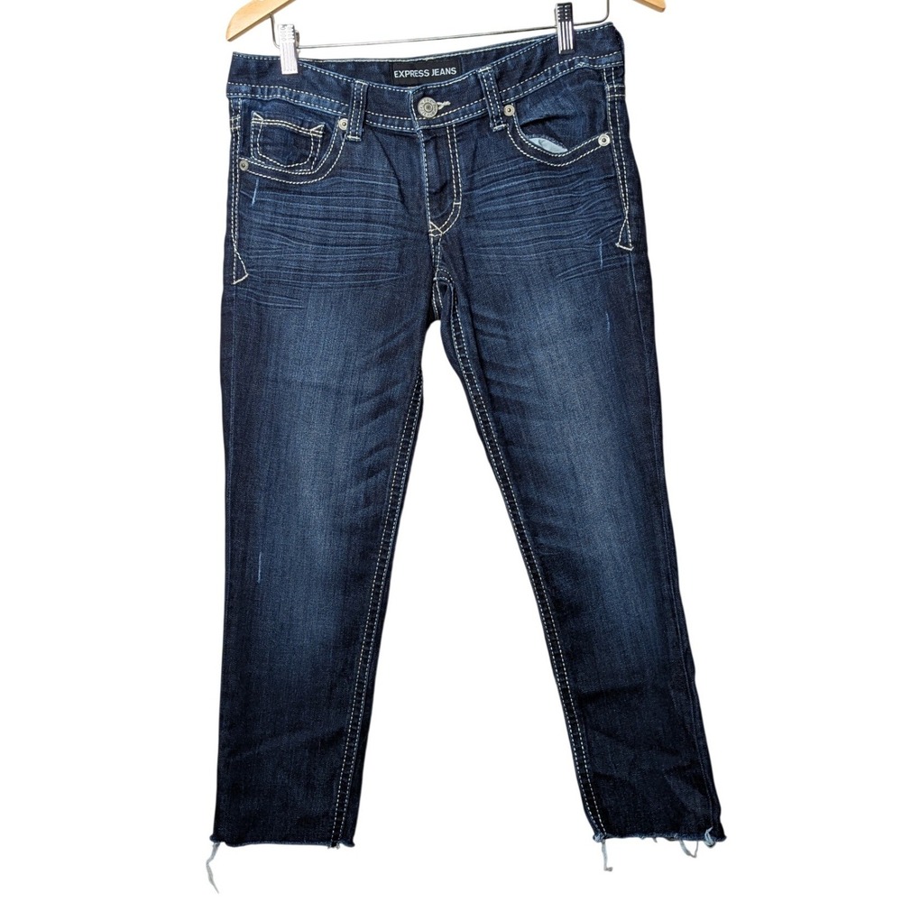 Express Stella Low Rise Legging Jeans Women 6R Blue Slim Thick Stitch Raw Hem